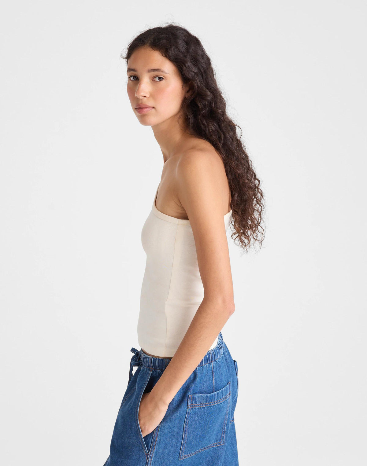 Madewell The '90s One-Shoulder Tank in Compact Cotton Vintage Ivory
