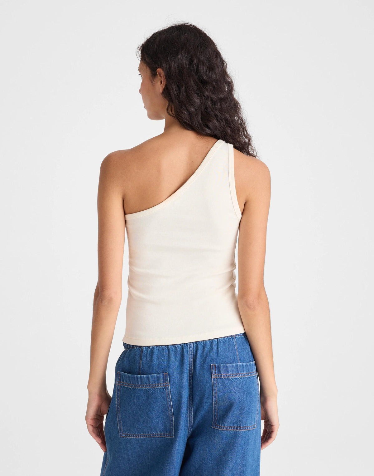 Madewell The '90s One-Shoulder Tank in Compact Cotton Vintage Ivory