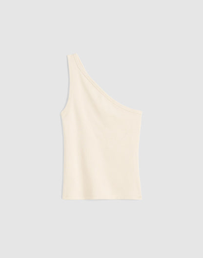 Madewell The '90s One-Shoulder Tank in Compact Cotton Vintage Ivory
