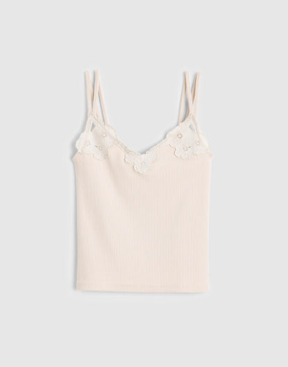 Madewell Floral-Lace V-Neck Tank Vintage Ivory