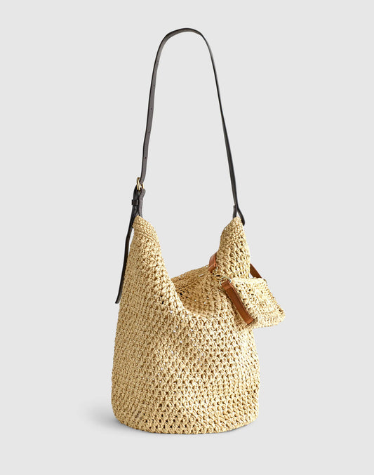 Madewell Handwoven Straw Bucket Bag Dark Carob Multi