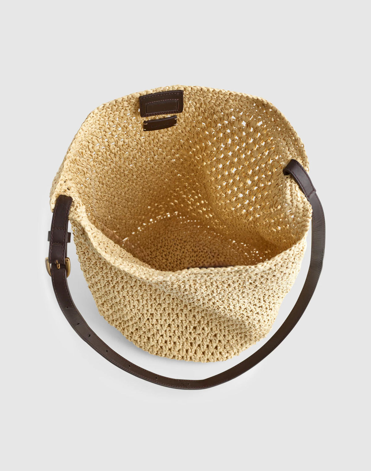Madewell Handwoven Straw Bucket Bag Dark Carob Multi