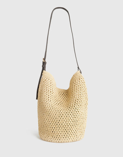 Madewell Handwoven Straw Bucket Bag Dark Carob Multi