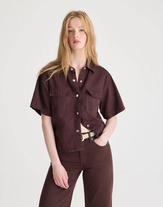 Madewell Airy Denim Utility-Pocket Shirt Burnt Cocoa
