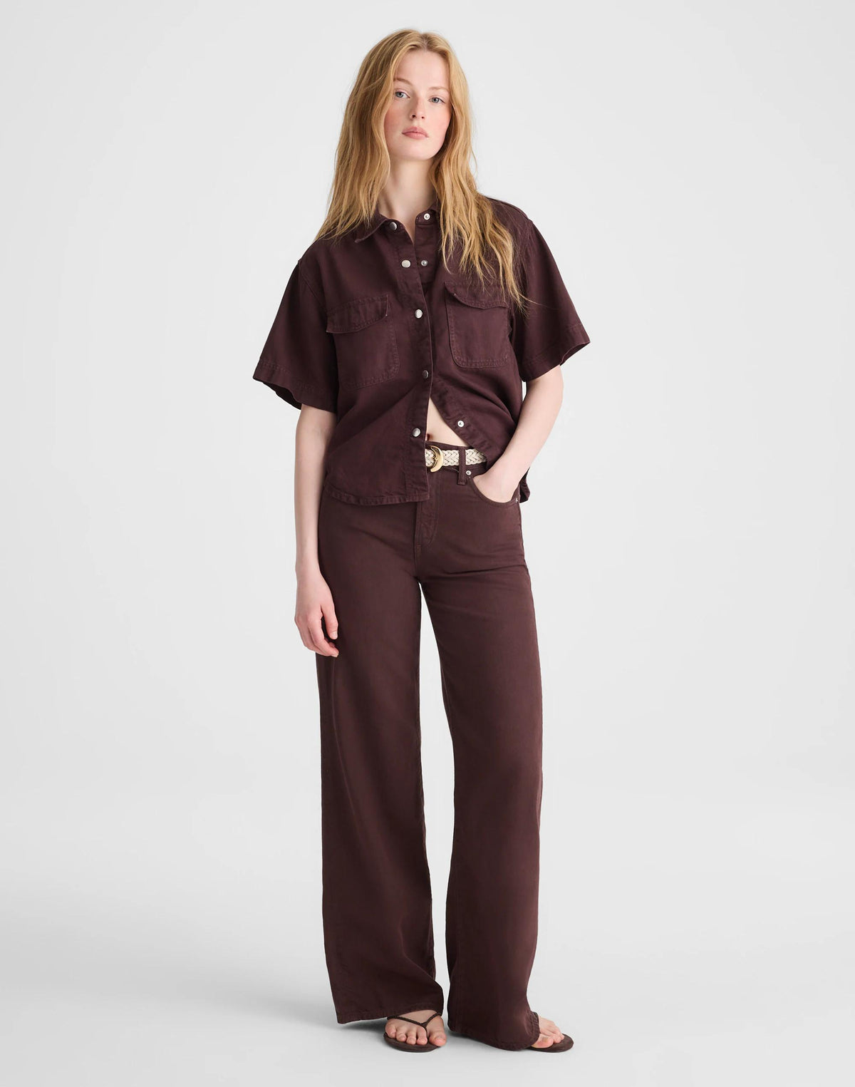 Madewell Airy Denim Utility-Pocket Shirt Burnt Cocoa