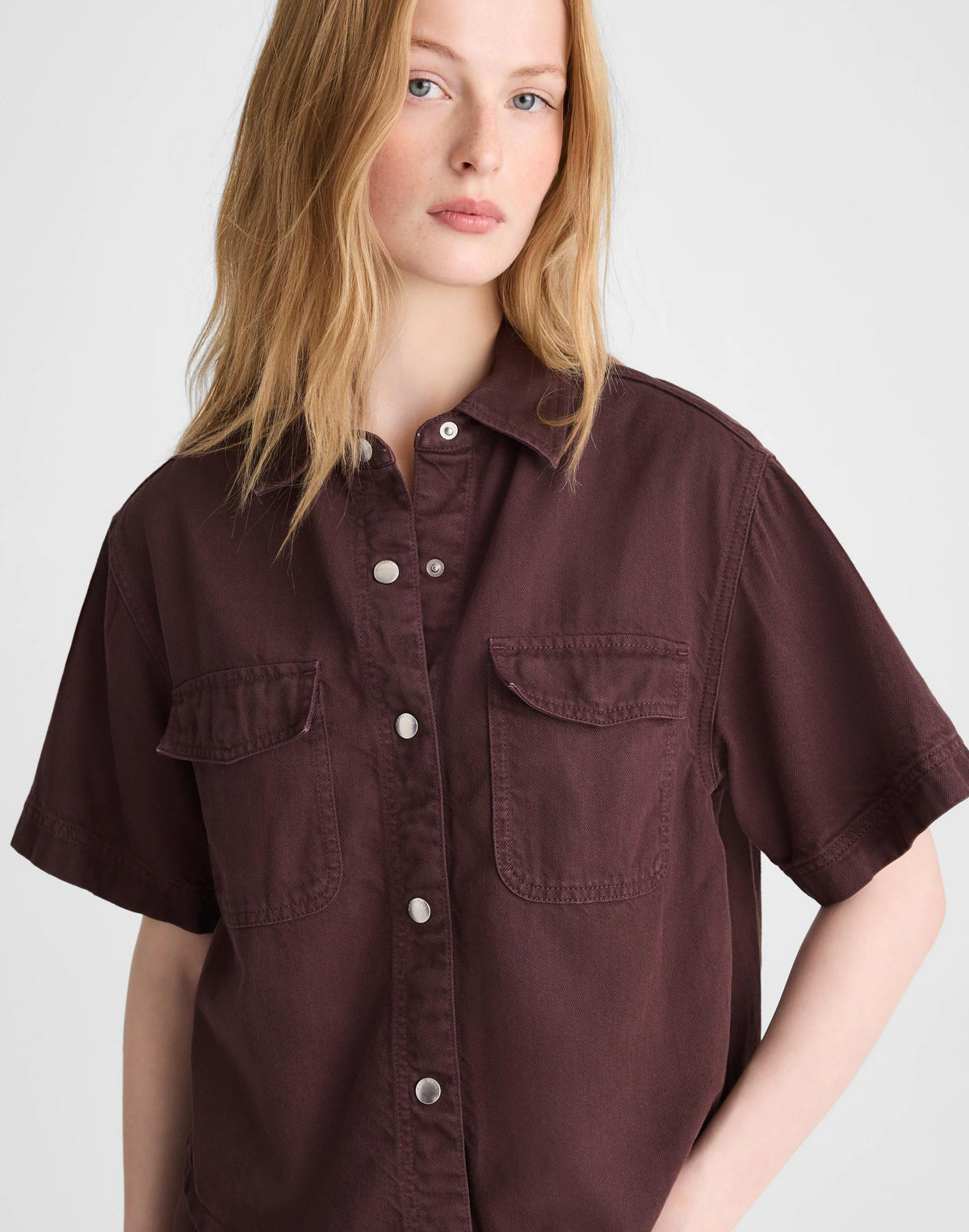 Madewell Airy Denim Utility-Pocket Shirt Burnt Cocoa
