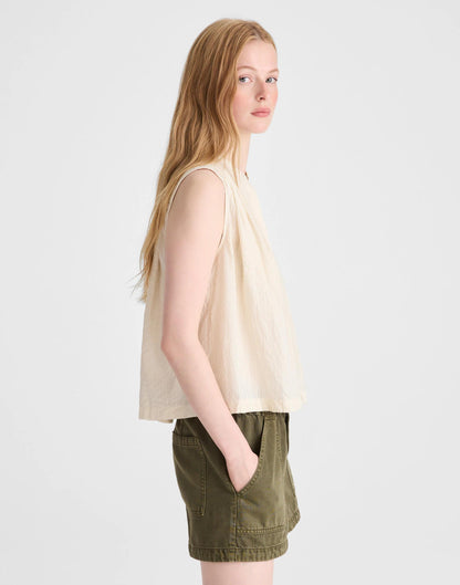Madewell Shirred Button-Up Sleeveless Blouse Natural Seersucker