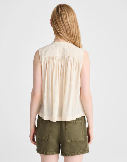 Madewell Shirred Button-Up Sleeveless Blouse Natural Seersucker