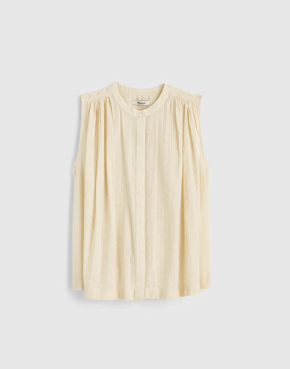 Madewell Shirred Button-Up Sleeveless Blouse Natural Seersucker