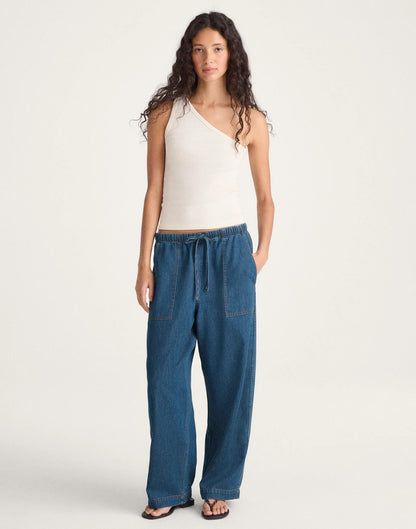 Madewell Pull-On Barrel-Leg Utility Pants in Airy Denim Marina Blue