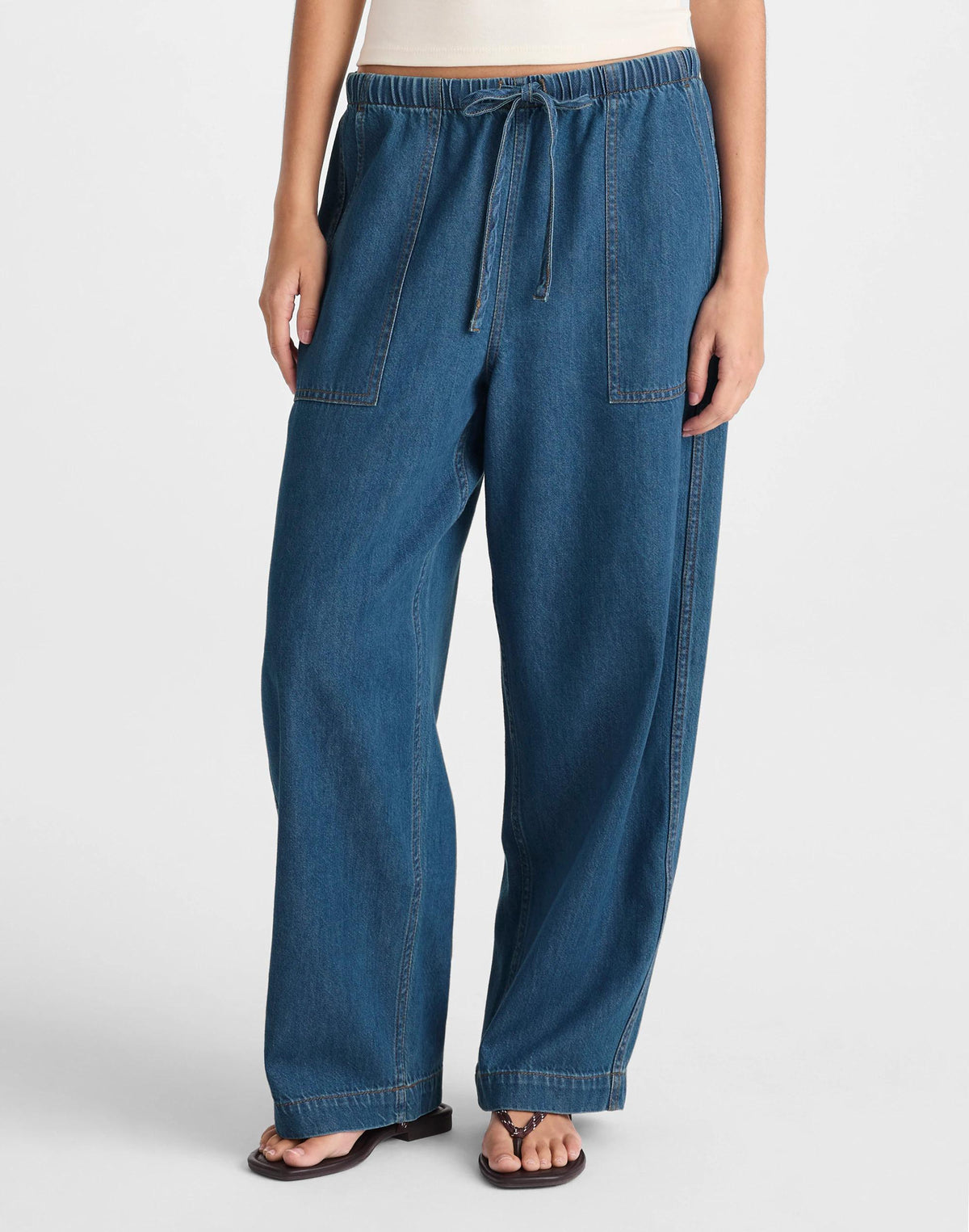 Madewell Pull-On Barrel-Leg Utility Pants in Airy Denim Marina Blue