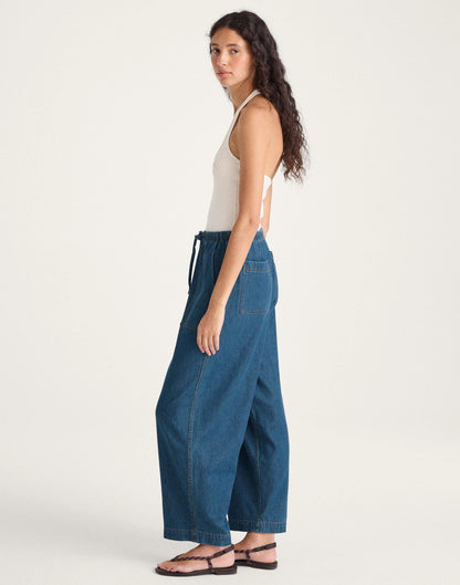 Madewell Pull-On Barrel-Leg Utility Pants in Airy Denim Marina Blue