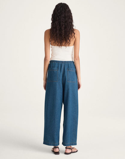 Madewell Pull-On Barrel-Leg Utility Pants in Airy Denim Marina Blue