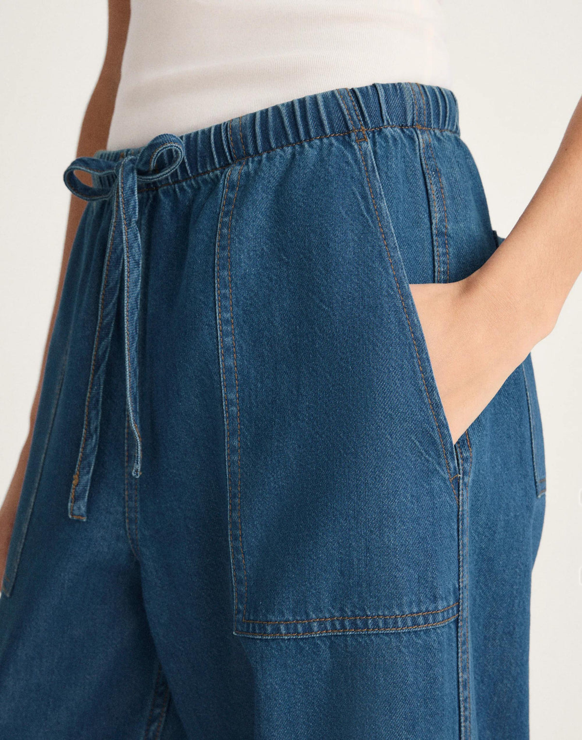 Madewell Pull-On Barrel-Leg Utility Pants in Airy Denim Marina Blue