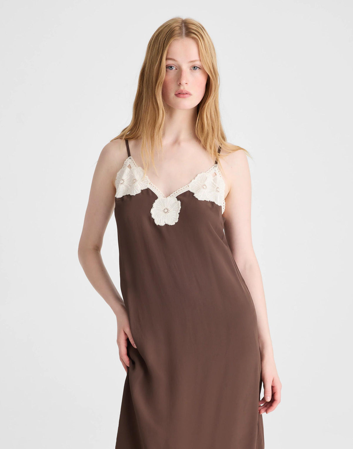 Madewell V-Neck Midi Slip Dress Dark Brown