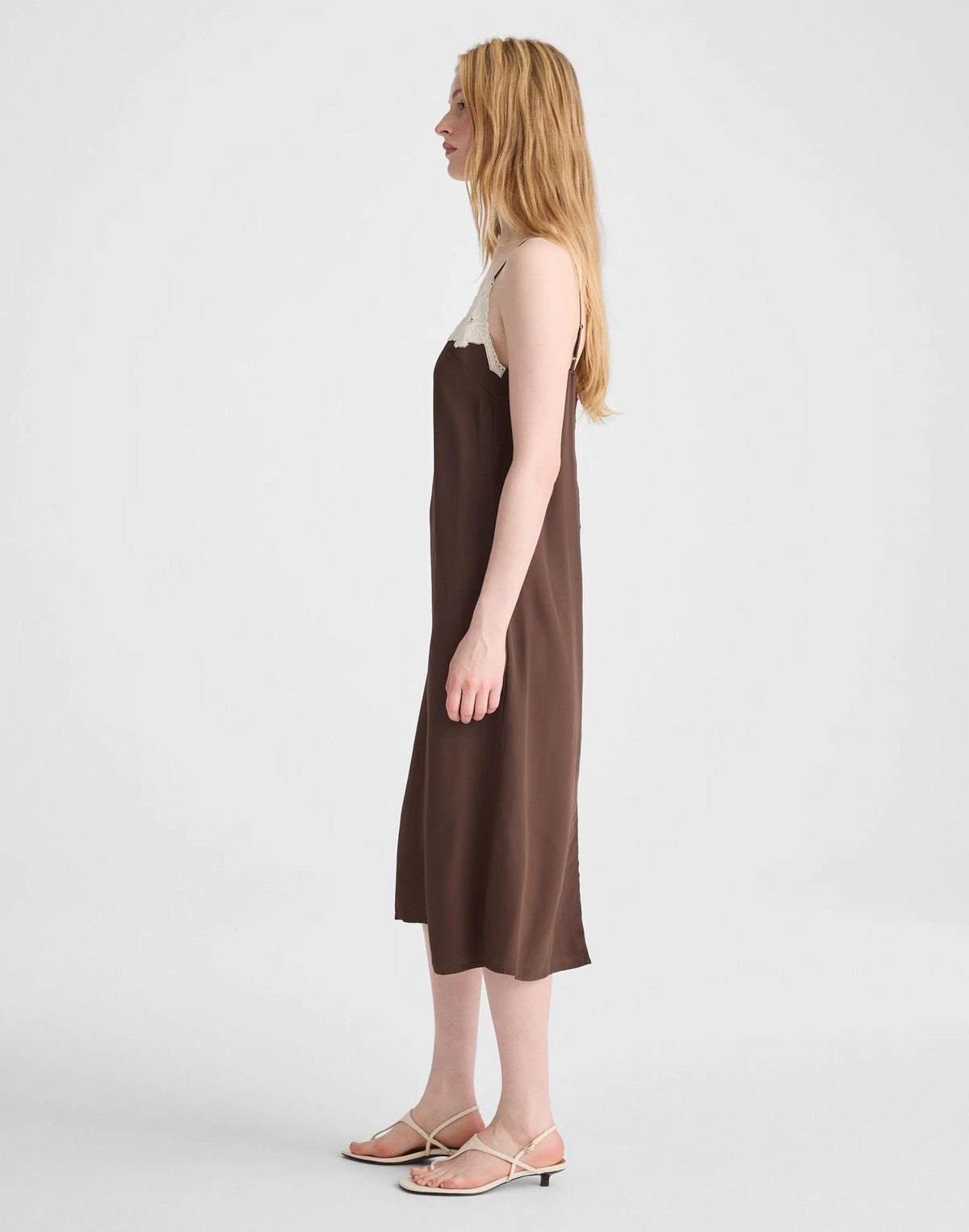 Madewell V-Neck Midi Slip Dress Dark Brown
