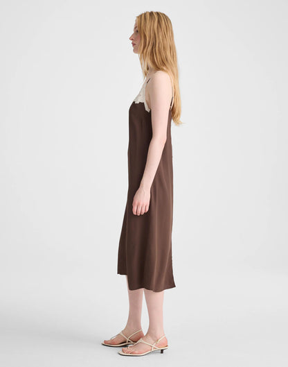 Madewell V-Neck Midi Slip Dress Dark Brown