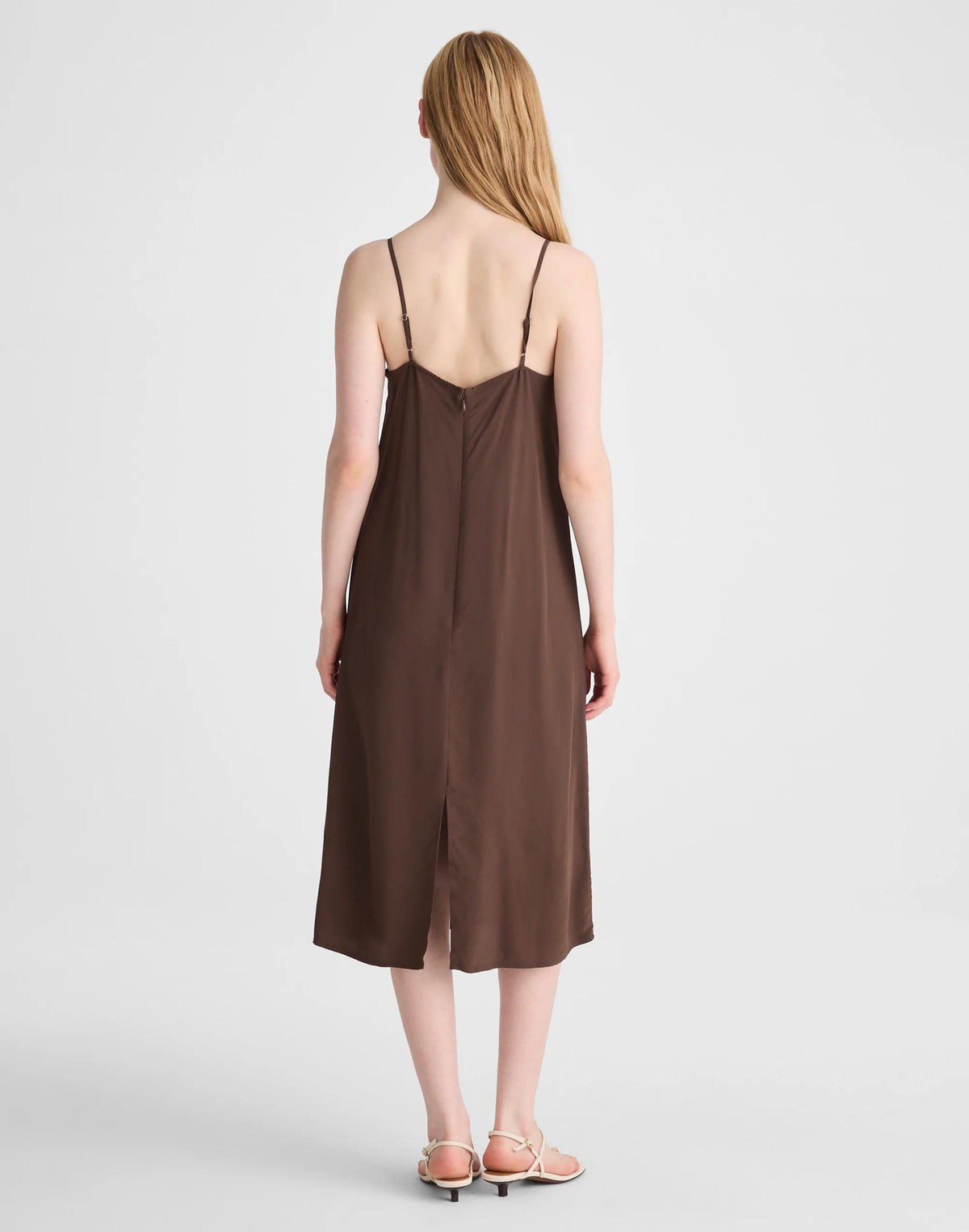Madewell V-Neck Midi Slip Dress Dark Brown