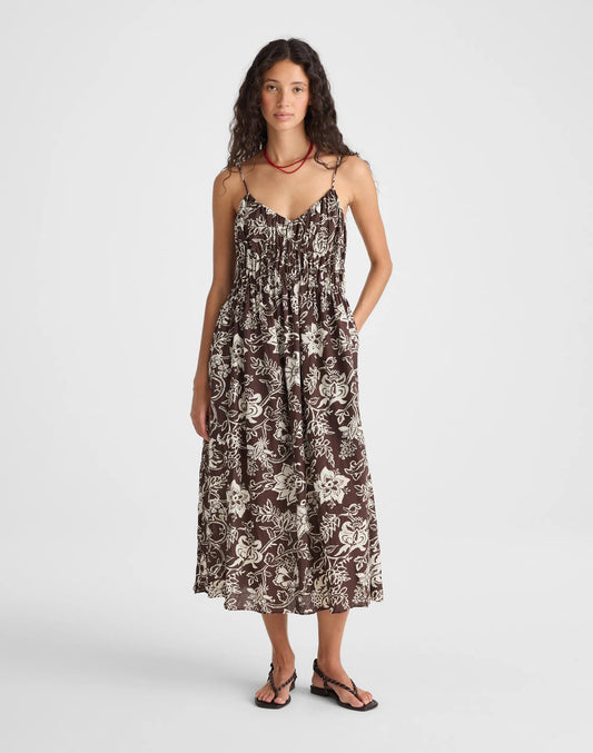 Madewell Ruched V-Neck Sleeveless Maxi Dress Dark Brown