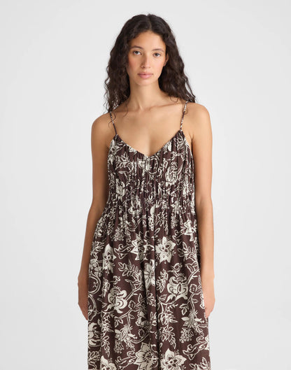 Madewell Ruched V-Neck Sleeveless Maxi Dress Dark Brown