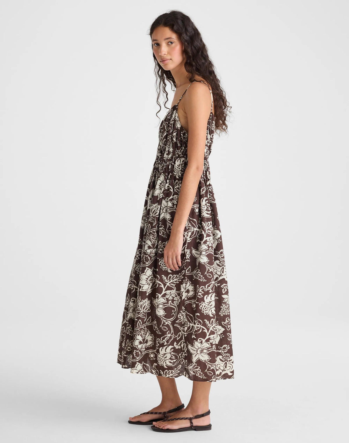 Madewell Ruched V-Neck Sleeveless Maxi Dress Dark Brown