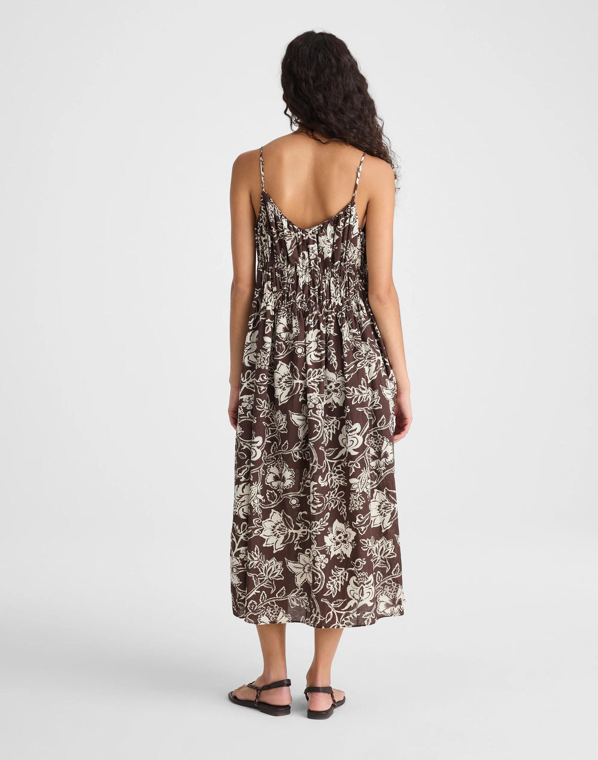 Madewell Ruched V-Neck Sleeveless Maxi Dress Dark Brown