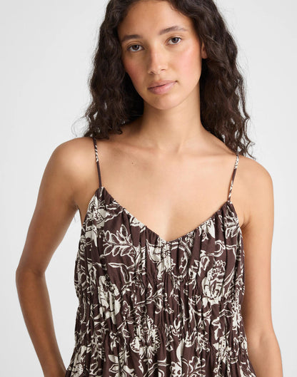 Madewell Ruched V-Neck Sleeveless Maxi Dress Dark Brown