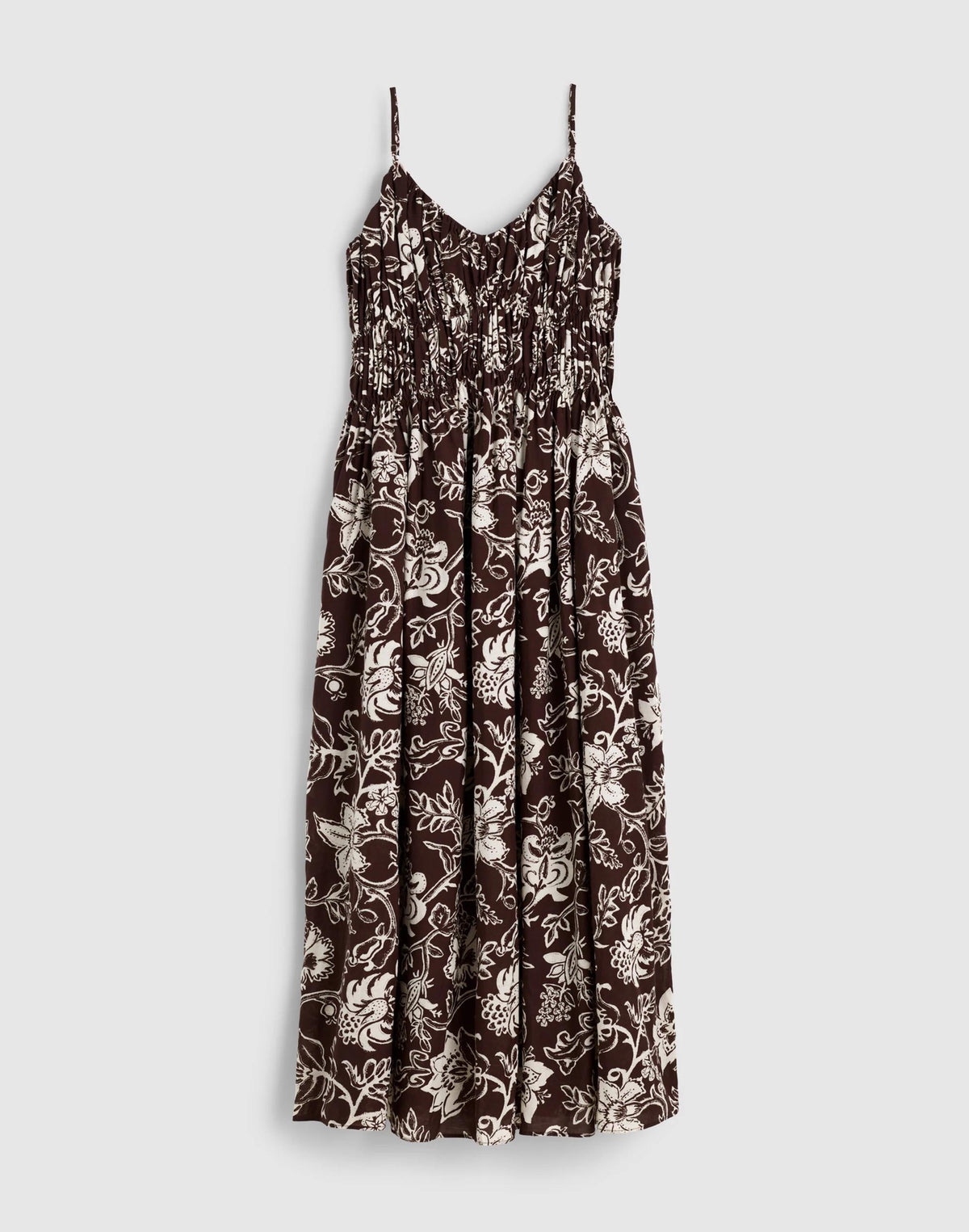 Madewell Ruched V-Neck Sleeveless Maxi Dress Dark Brown