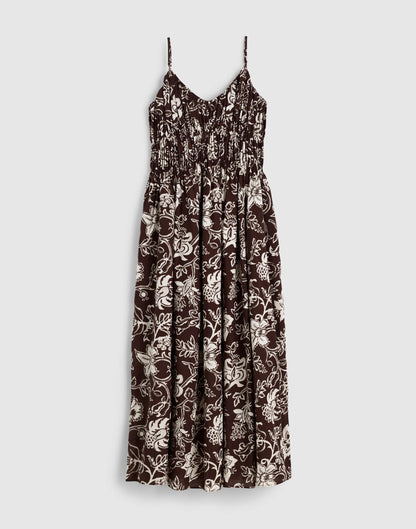 Madewell Ruched V-Neck Sleeveless Maxi Dress Dark Brown