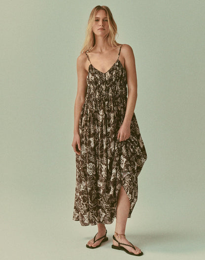 Madewell Ruched V-Neck Sleeveless Maxi Dress Dark Brown