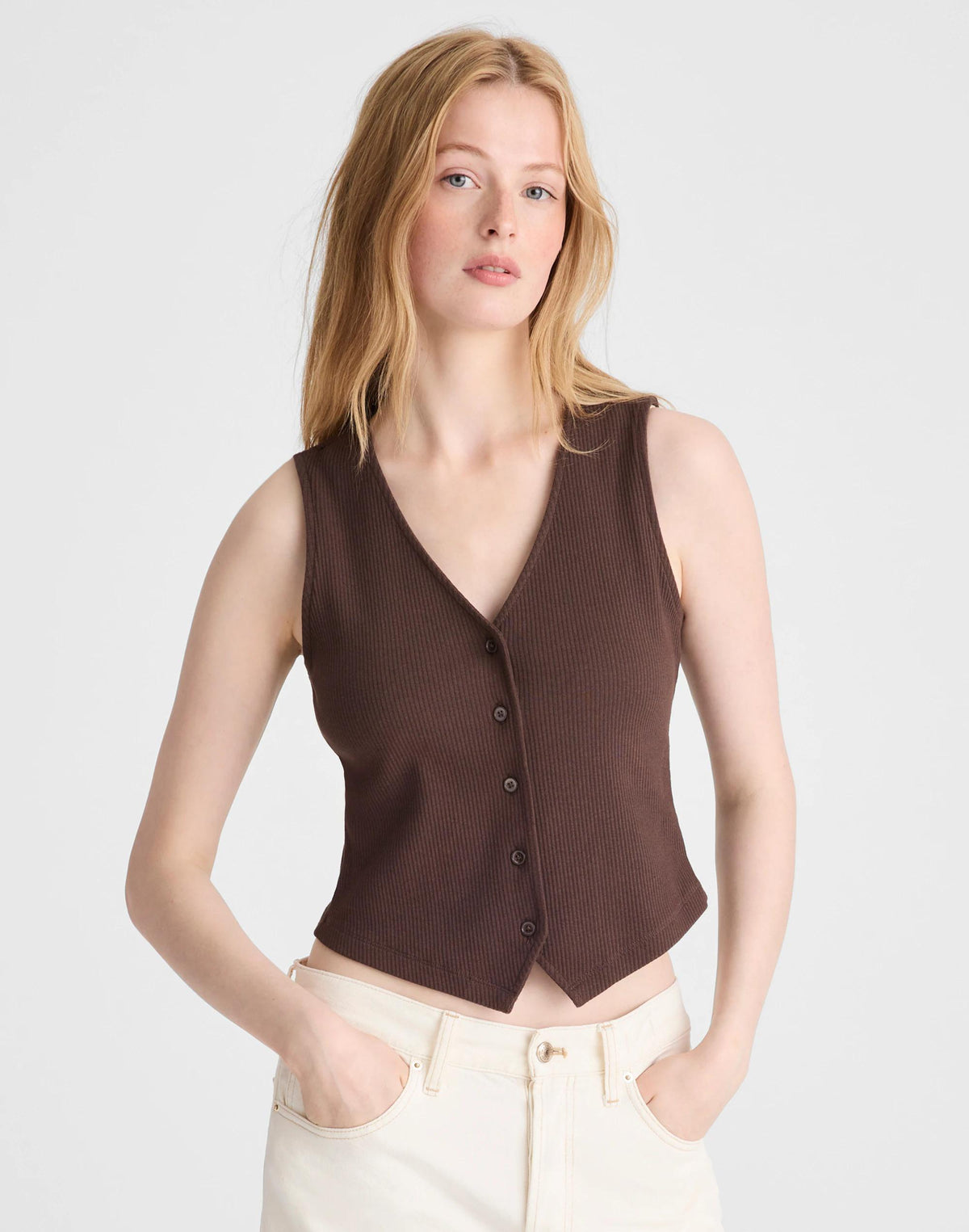 Madewell Ribbed V-Neck Vest Dark Brown