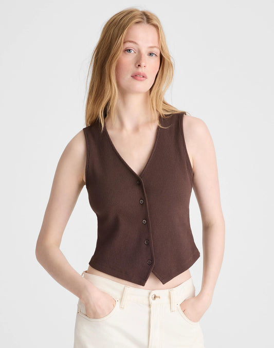 Madewell Ribbed V-Neck Vest Dark Brown