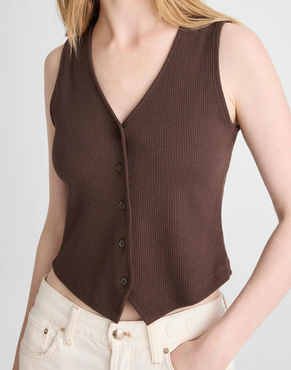 Madewell Ribbed V-Neck Vest Dark Brown