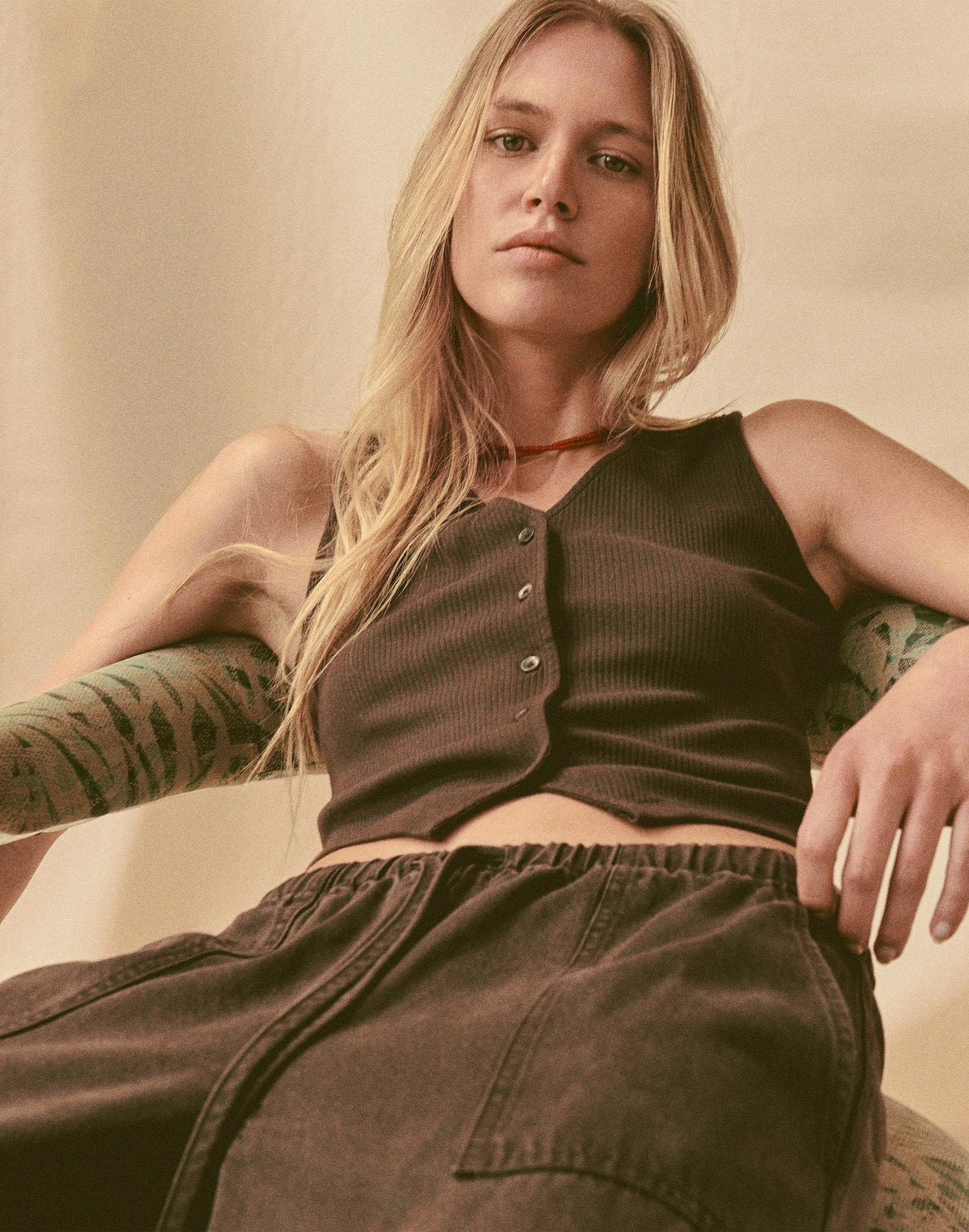 Madewell Ribbed V-Neck Vest Dark Brown