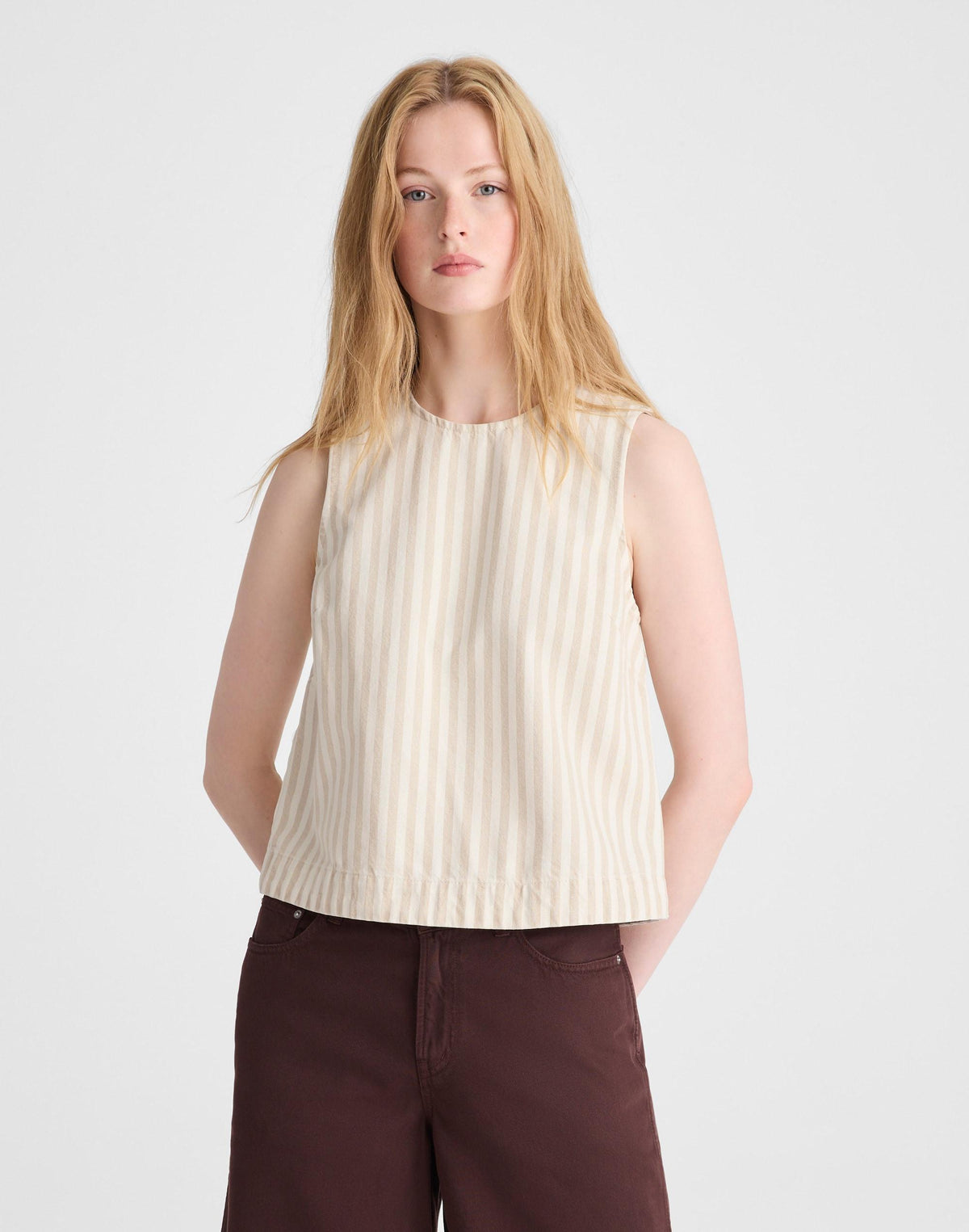 Madewell Denim Boxy Shell Top Khaki Sand Stripe