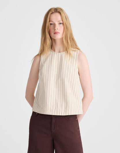 Madewell Denim Boxy Shell Top Khaki Sand Stripe