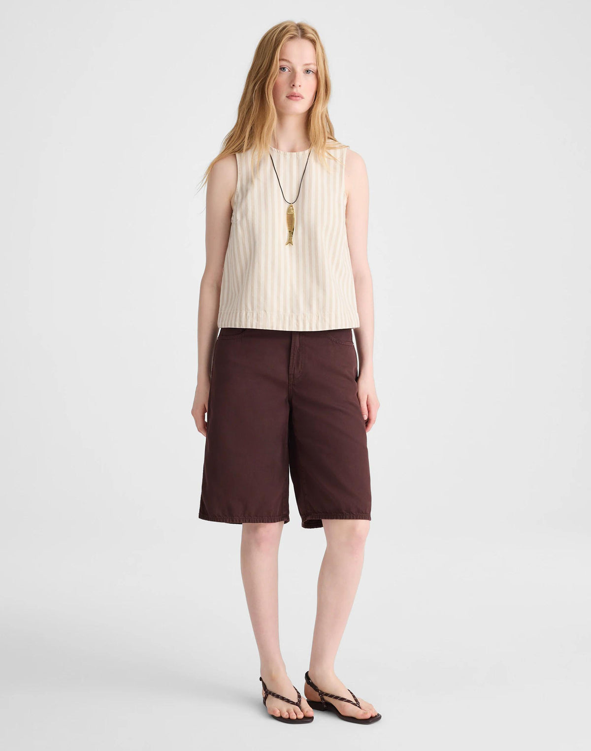 Madewell Denim Boxy Shell Top Khaki Sand Stripe