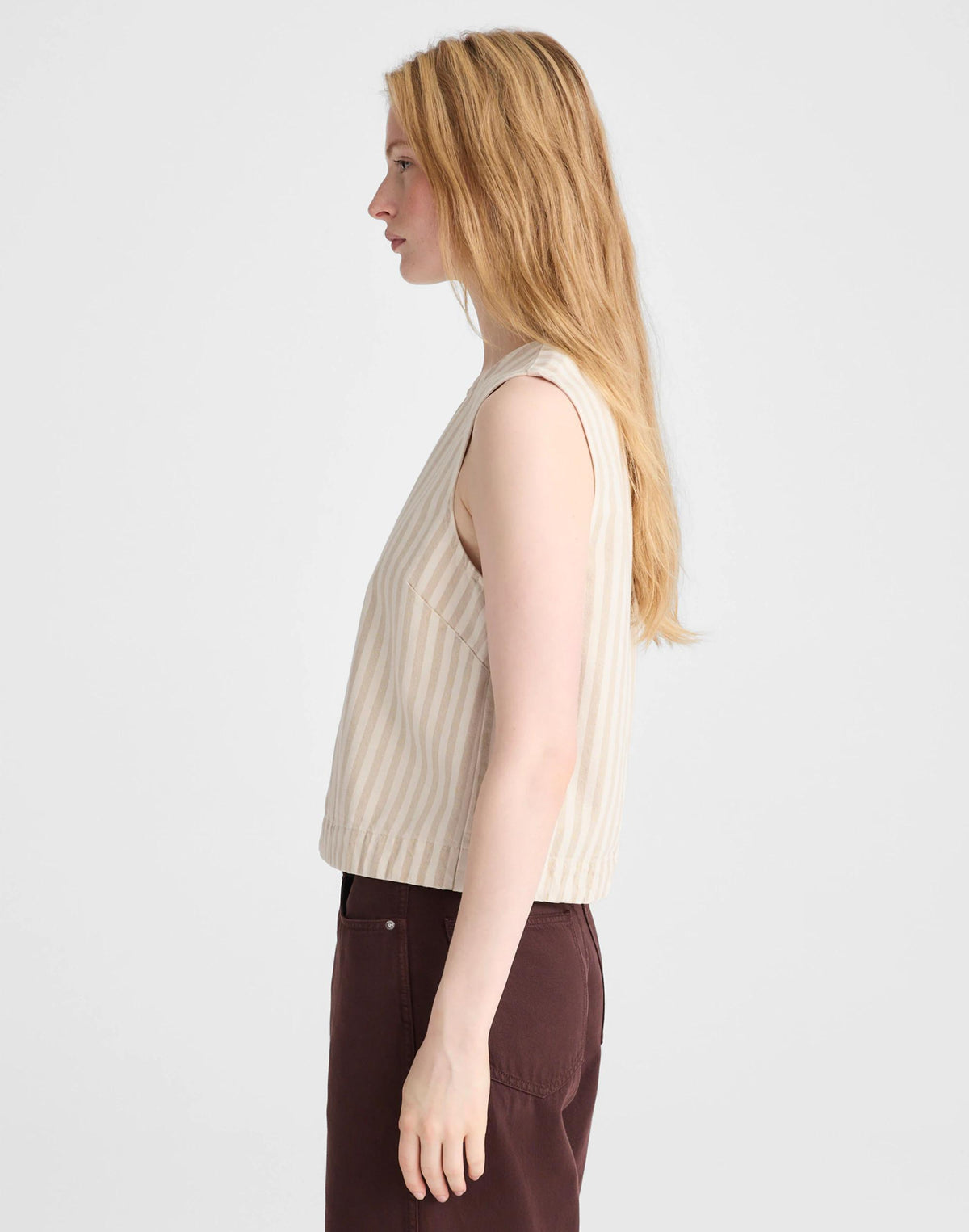Madewell Denim Boxy Shell Top Khaki Sand Stripe