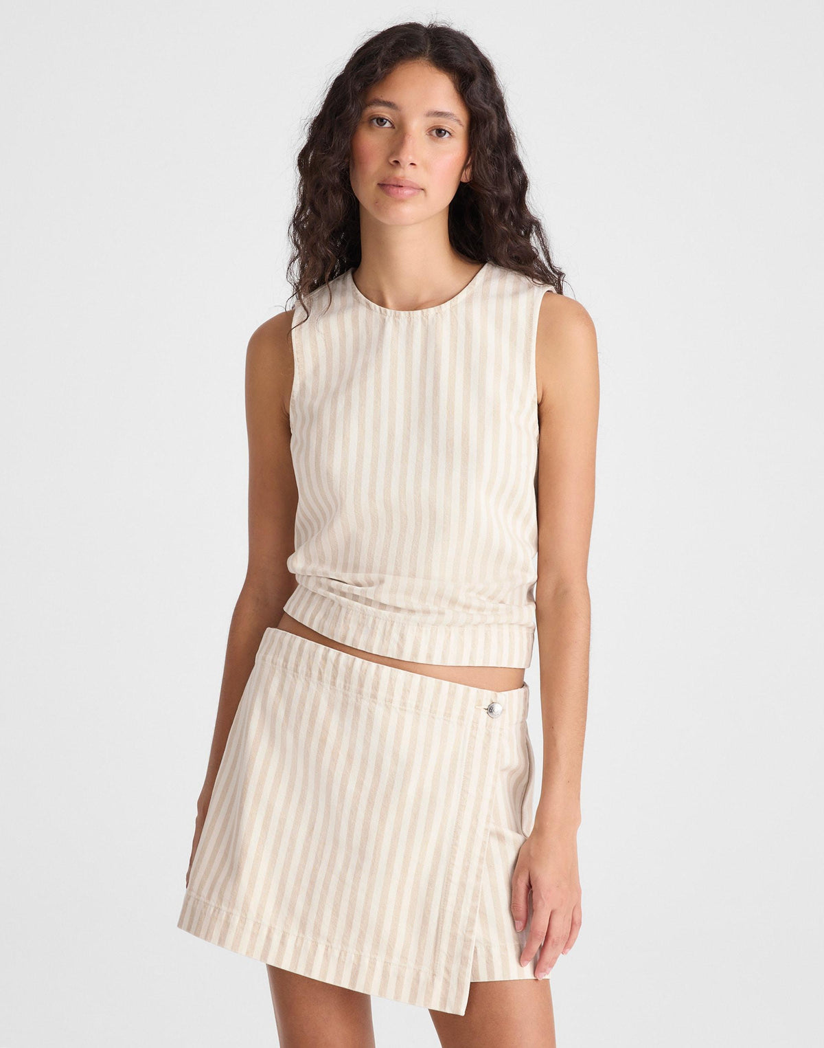 Madewell Denim Wrap Mini Skort Khaki Sand Stripe