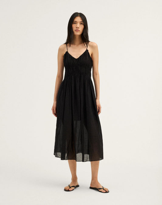 Madewell Ruched V-Neck Sleeveless Maxi Dress Jet Black