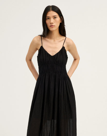 Madewell Ruched V-Neck Sleeveless Maxi Dress Jet Black