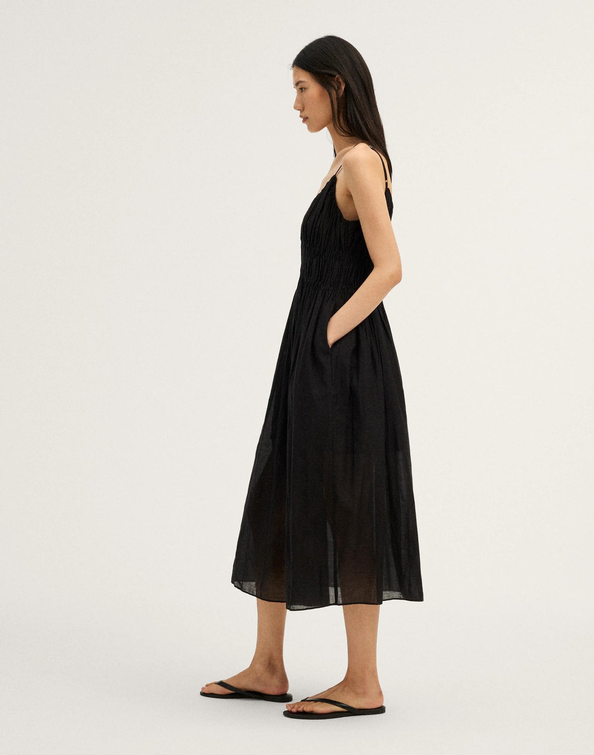 Madewell Ruched V-Neck Sleeveless Maxi Dress Jet Black