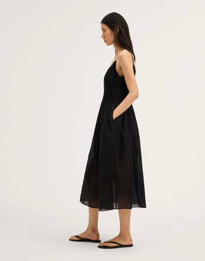 Madewell Ruched V-Neck Sleeveless Maxi Dress Jet Black