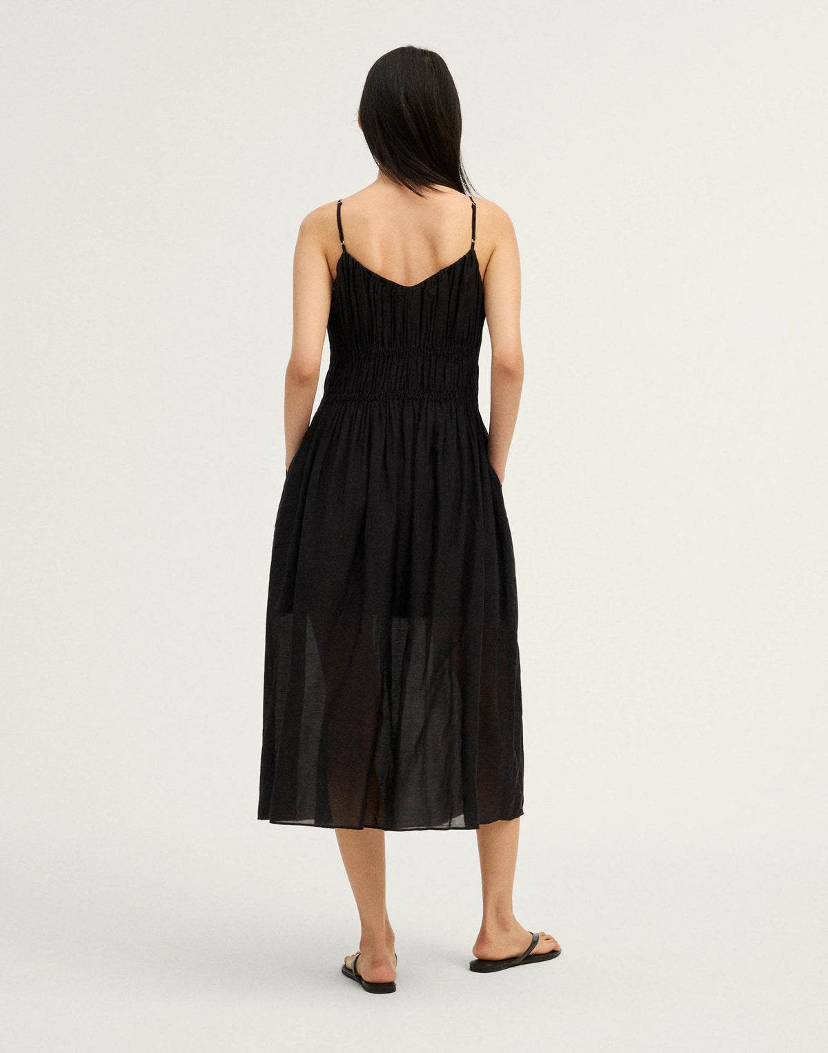 Madewell Ruched V-Neck Sleeveless Maxi Dress Jet Black