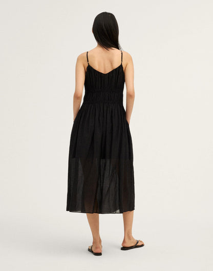 Madewell Ruched V-Neck Sleeveless Maxi Dress Jet Black