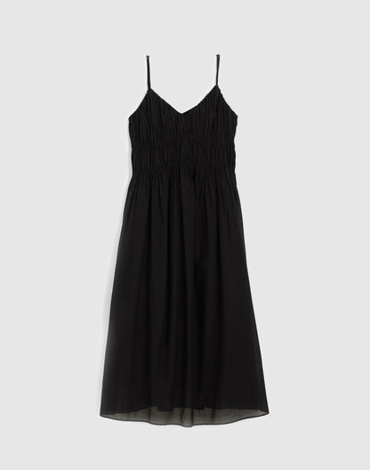 Madewell Ruched V-Neck Sleeveless Maxi Dress Jet Black
