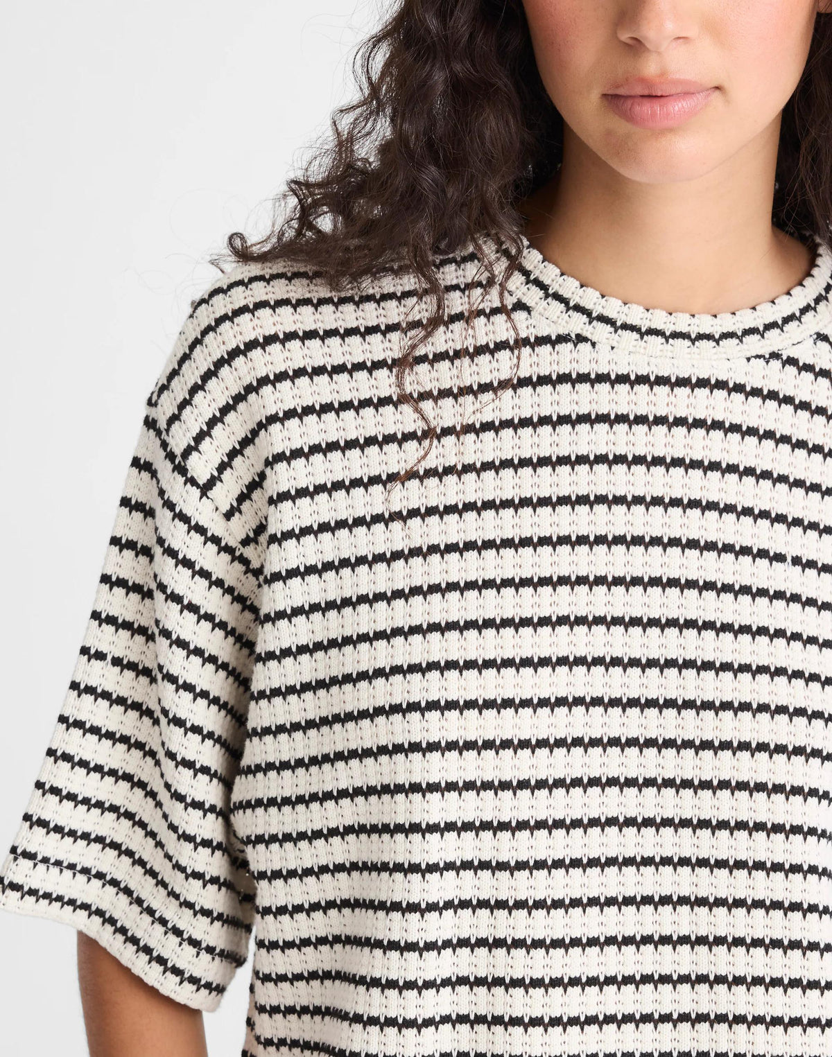 Madewell The Boxy Crop Tee in Allday Jersey Ivory And Black Tuck Stitch