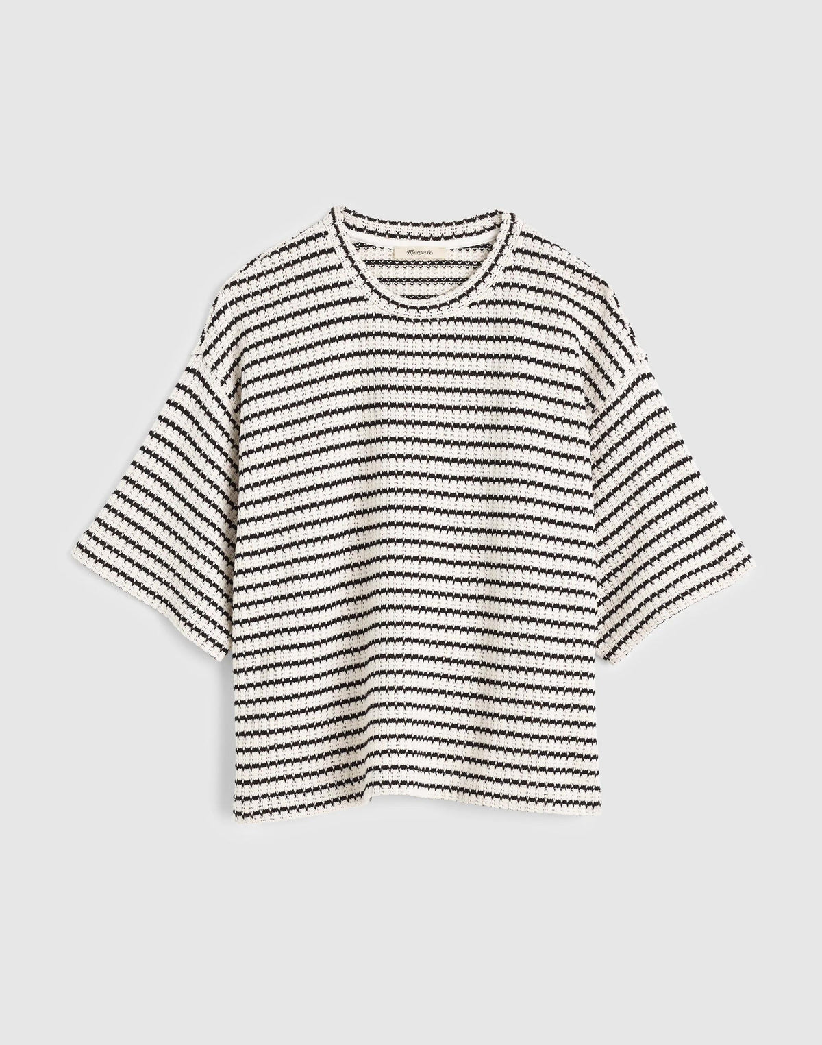 Madewell The Boxy Crop Tee in Allday Jersey Ivory And Black Tuck Stitch