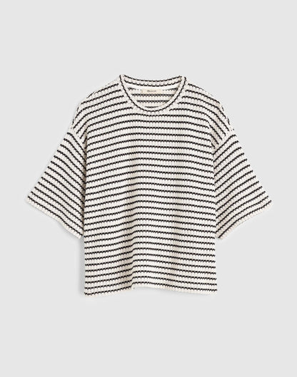 Madewell The Boxy Crop Tee in Allday Jersey Ivory And Black Tuck Stitch