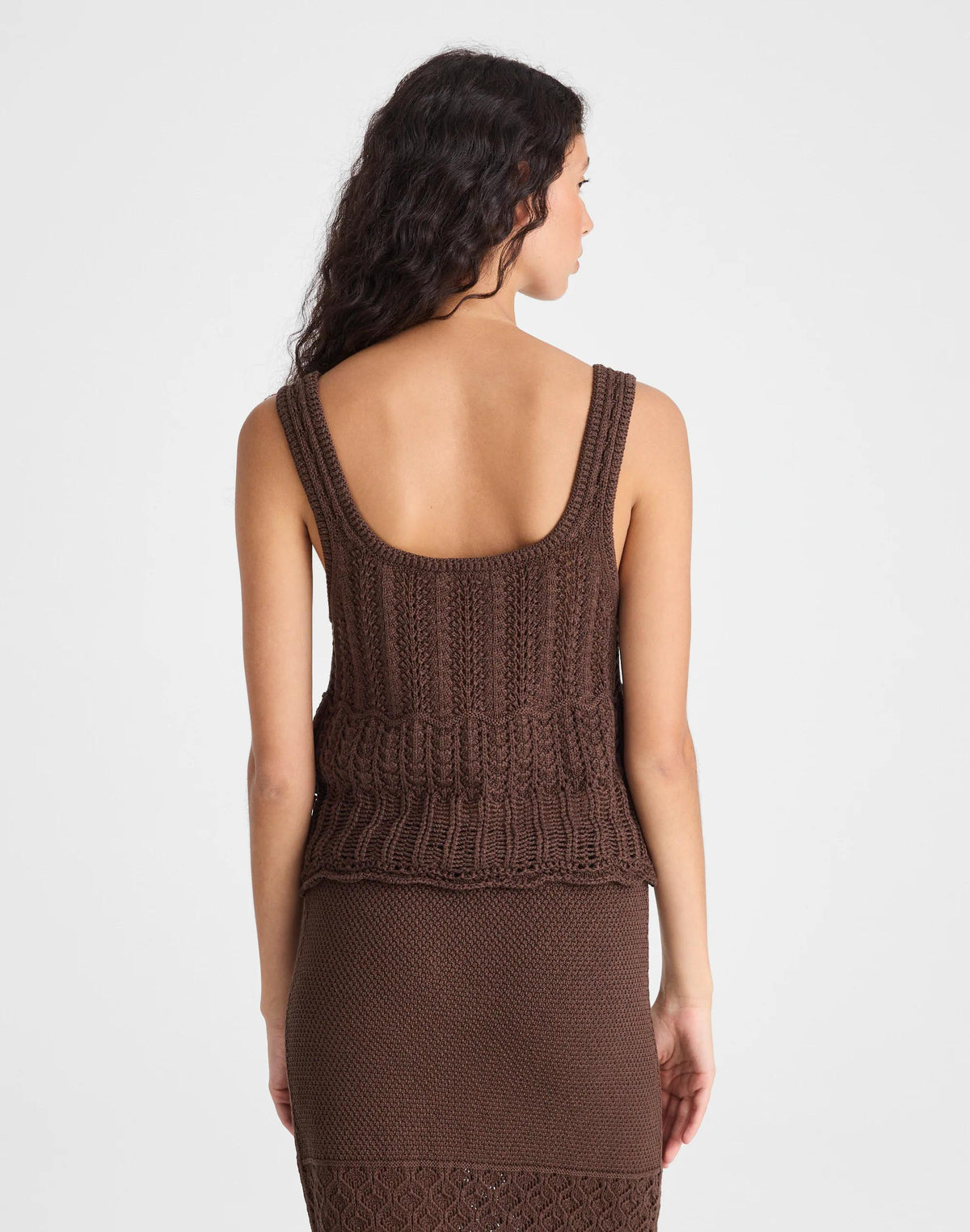 Madewell Pointelle-Stitch Tie-Front Sweater Tank in 100% Cotton Dark Brown